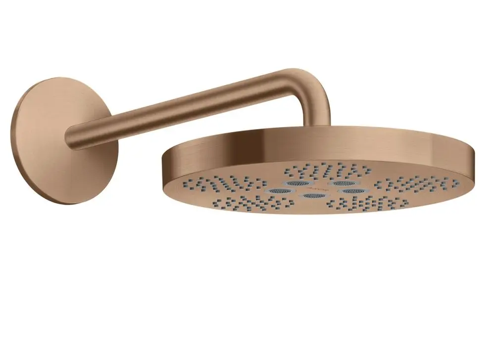 Kopfbrause in Brushed Red Gold mit einem langen, drehbaren Brausearm. Die Brause hat ein modernes Design und gehört zur AXOR Produktlinie.